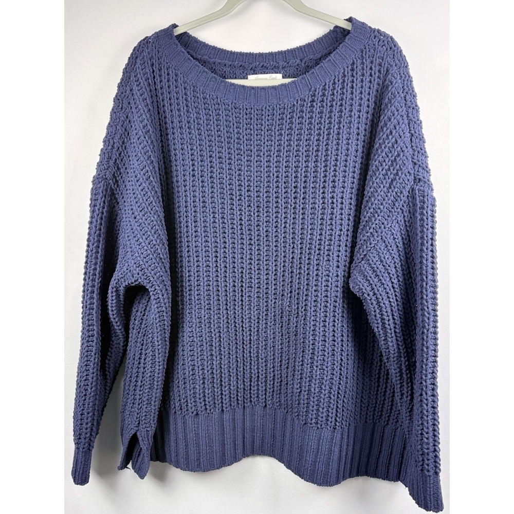 American Eagle Women's S Blue Chenille Chunky Knit Sweater Cozy Oversized Y2K